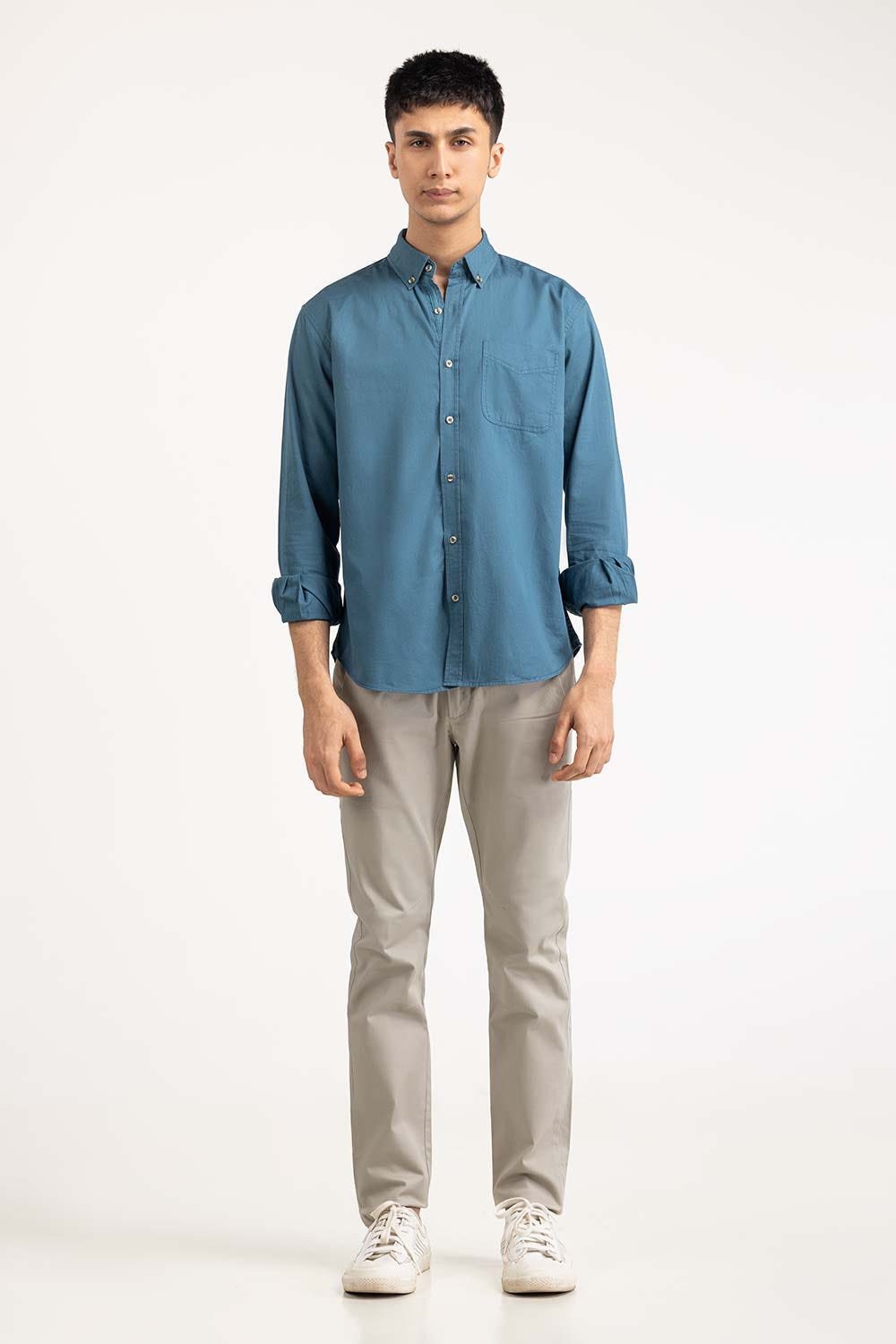 Teal Blue Solid Casual Shirt CS-PD22-016
