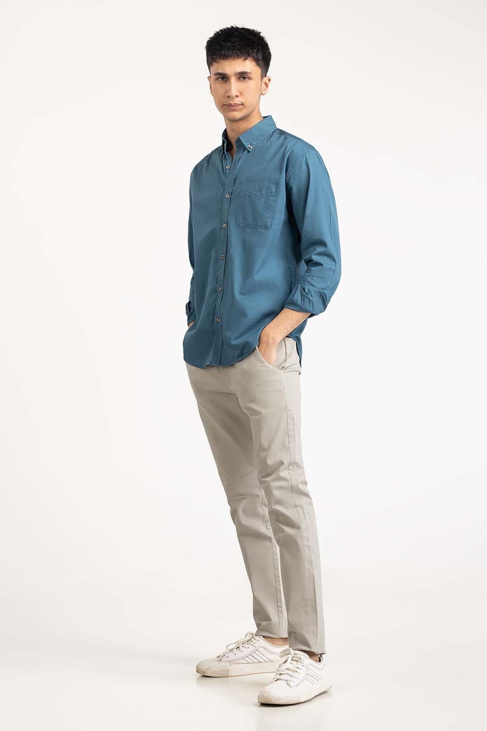 Teal Blue Solid Casual Shirt CS-PD22-016