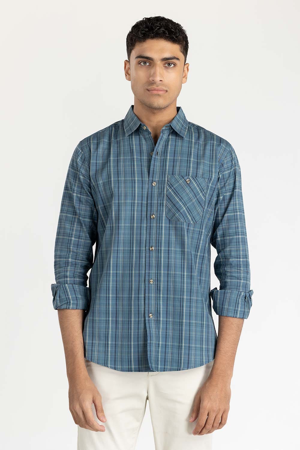 Teal Checkered Casual Shirt CS-YD22-026
