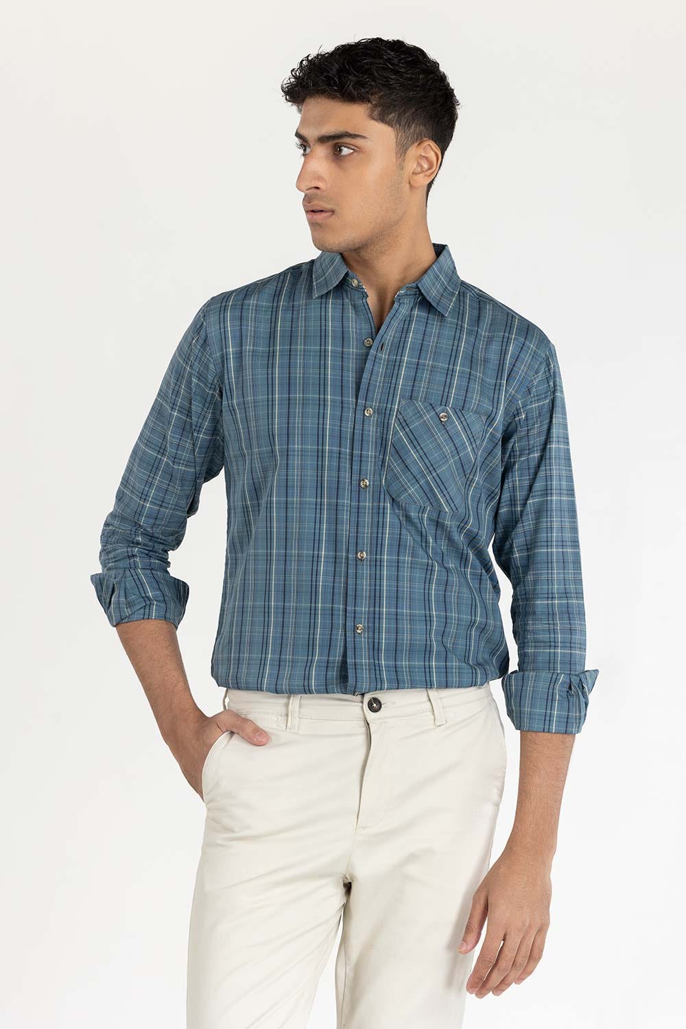 Teal Checkered Casual Shirt CS-YD22-026