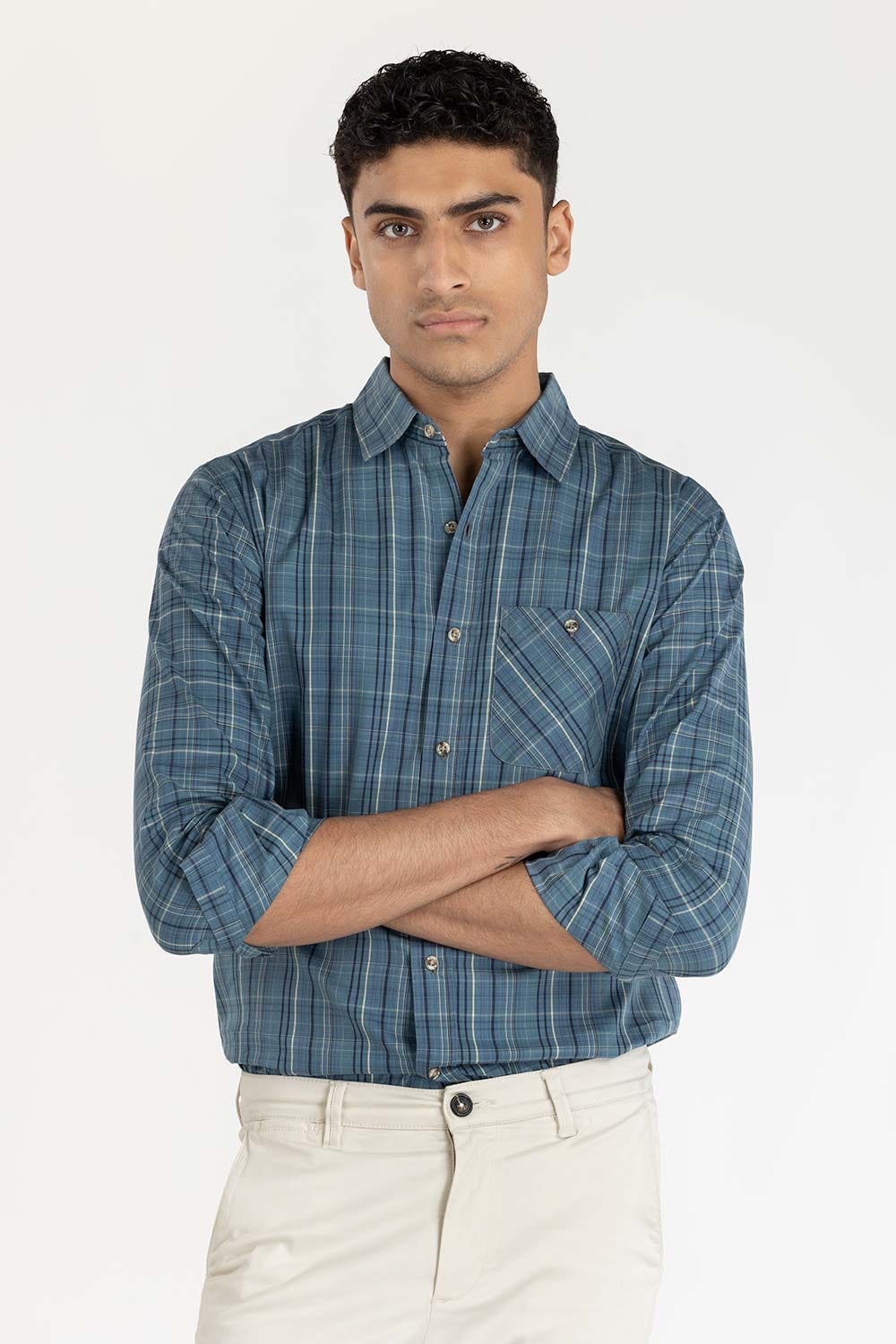Teal Checkered Casual Shirt CS-YD22-026