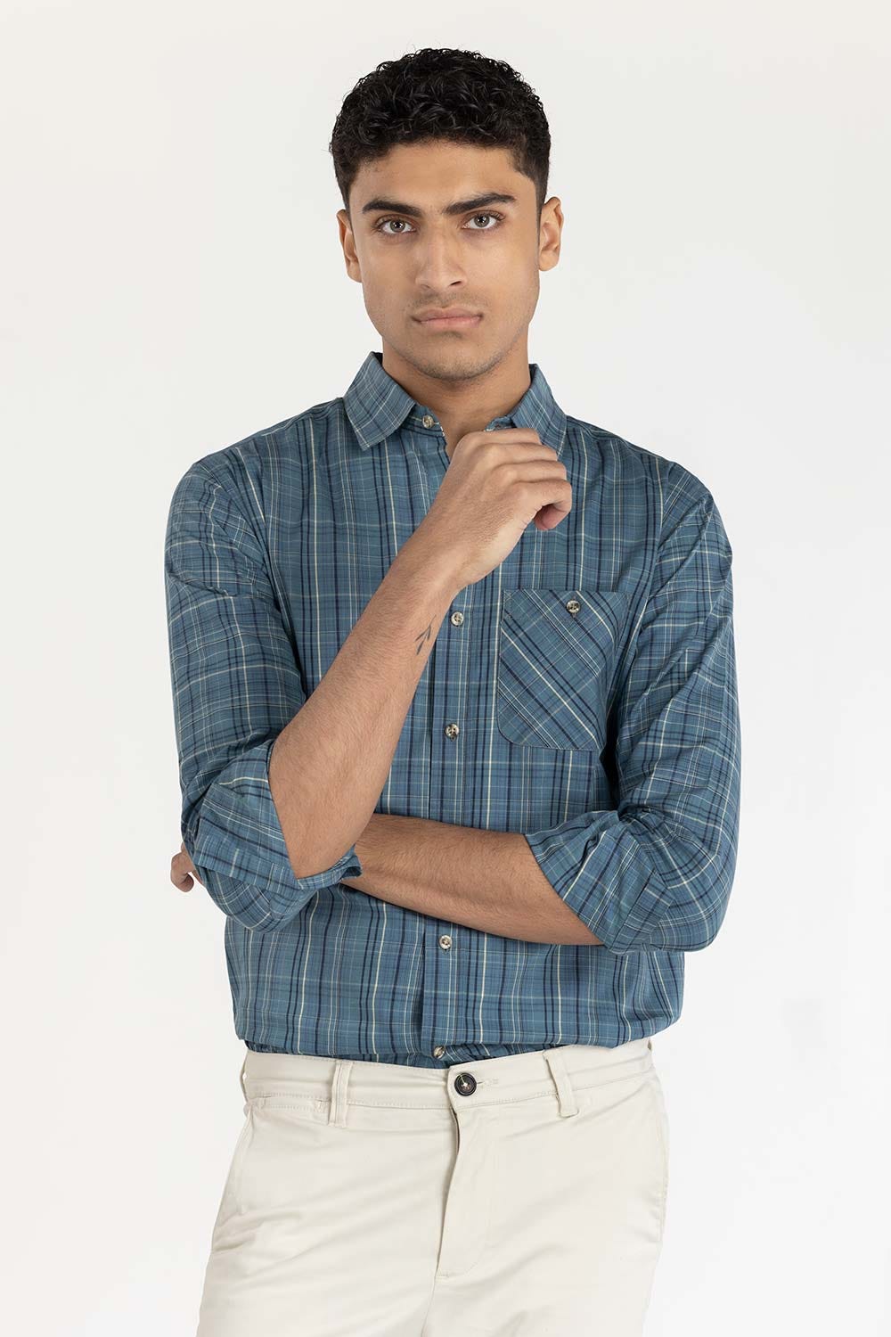 Teal Checkered Casual Shirt CS-YD22-026
