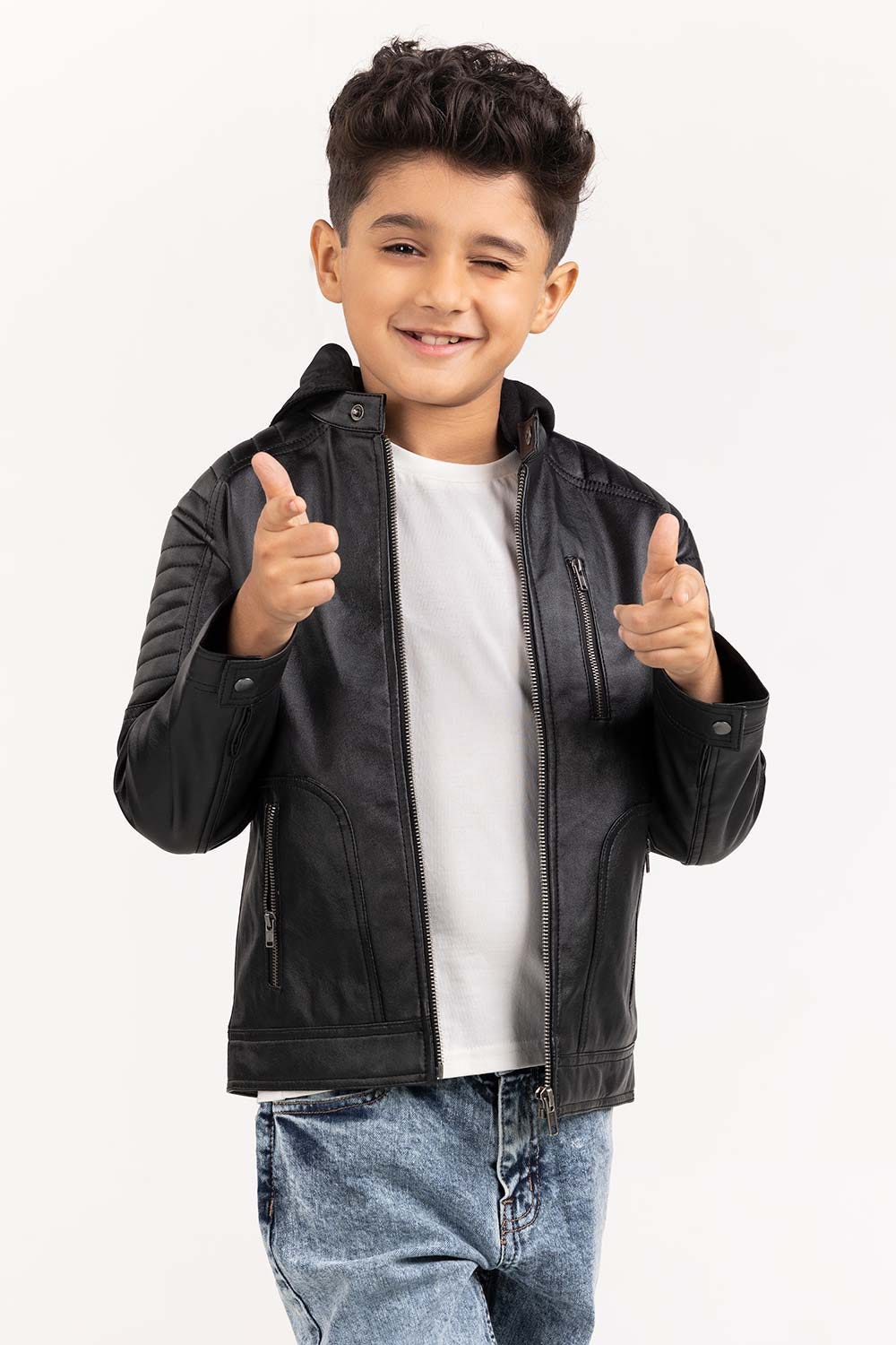 Toddler Boy Black PU Jacket 224-310-006