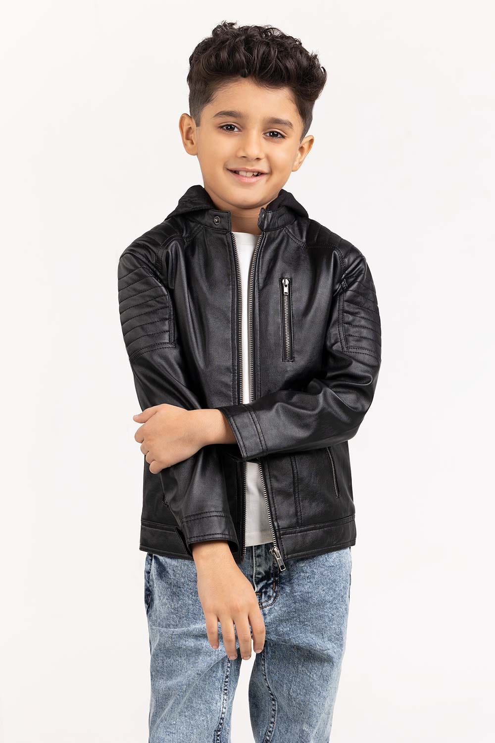 Toddler Boy Black PU Jacket 224-310-006