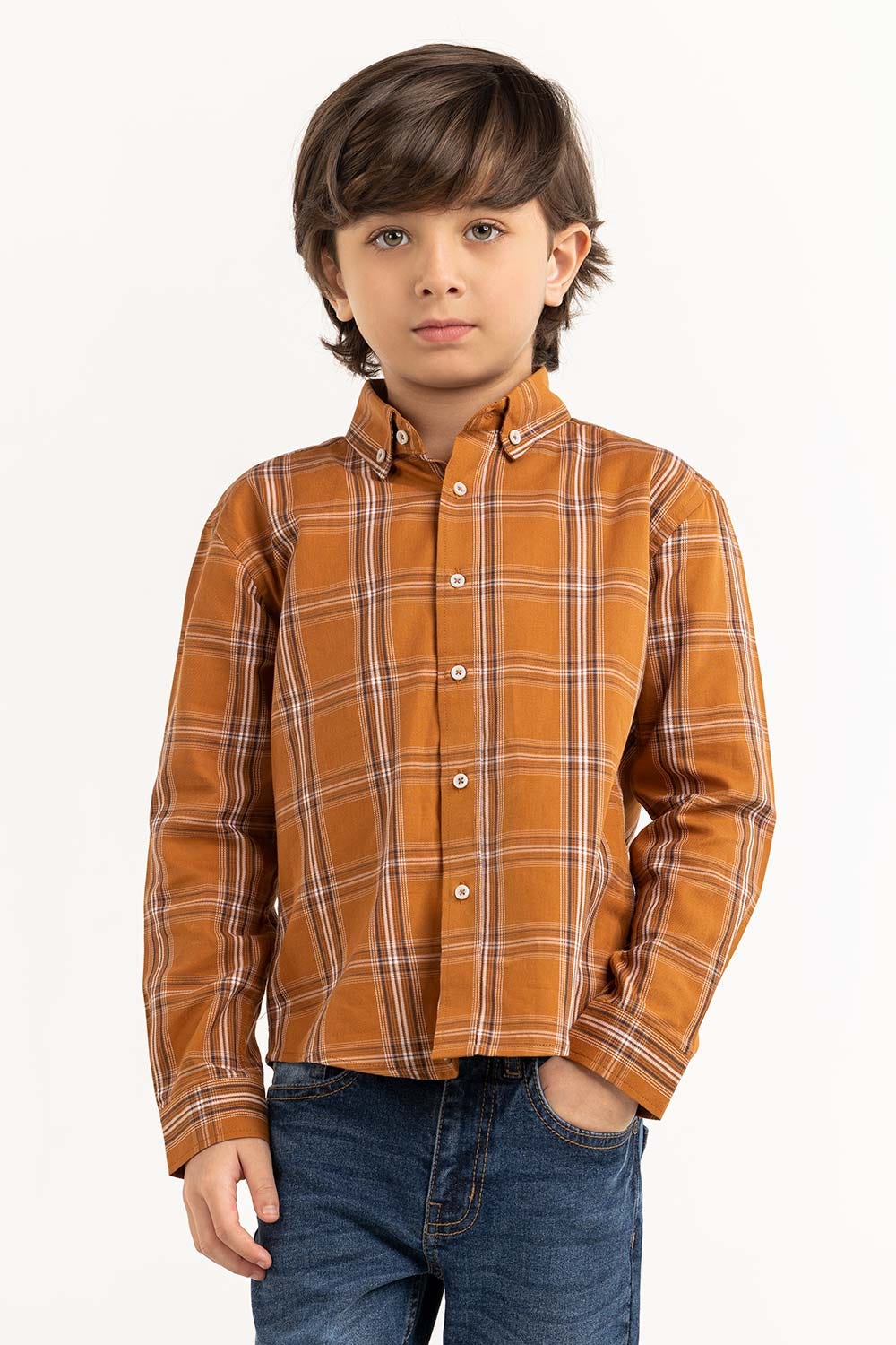 Toddler Boy Brown Checkered Casual Shirt TB-CS-SS23-011