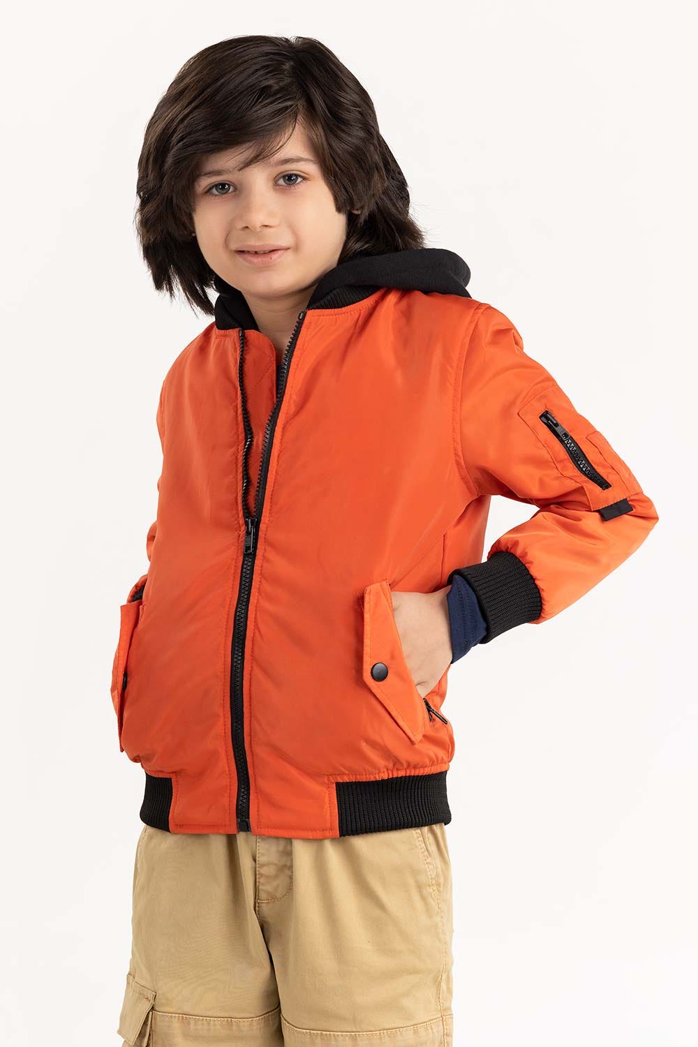 Toddler Boy Orange Hooded Jacket 224-310-009