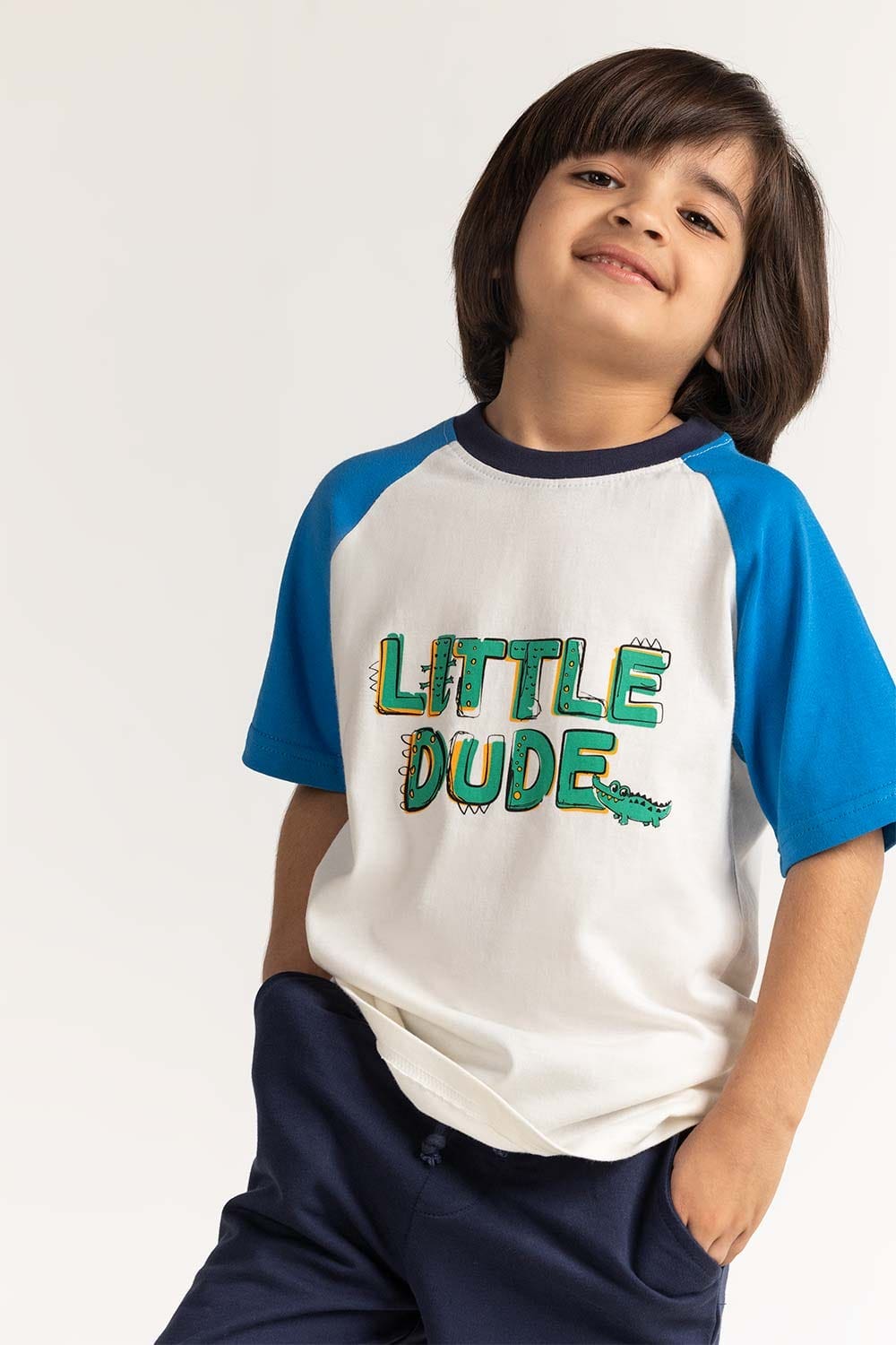 Toddler Boy White Blue Printed Tee TB-TS-SS24-009