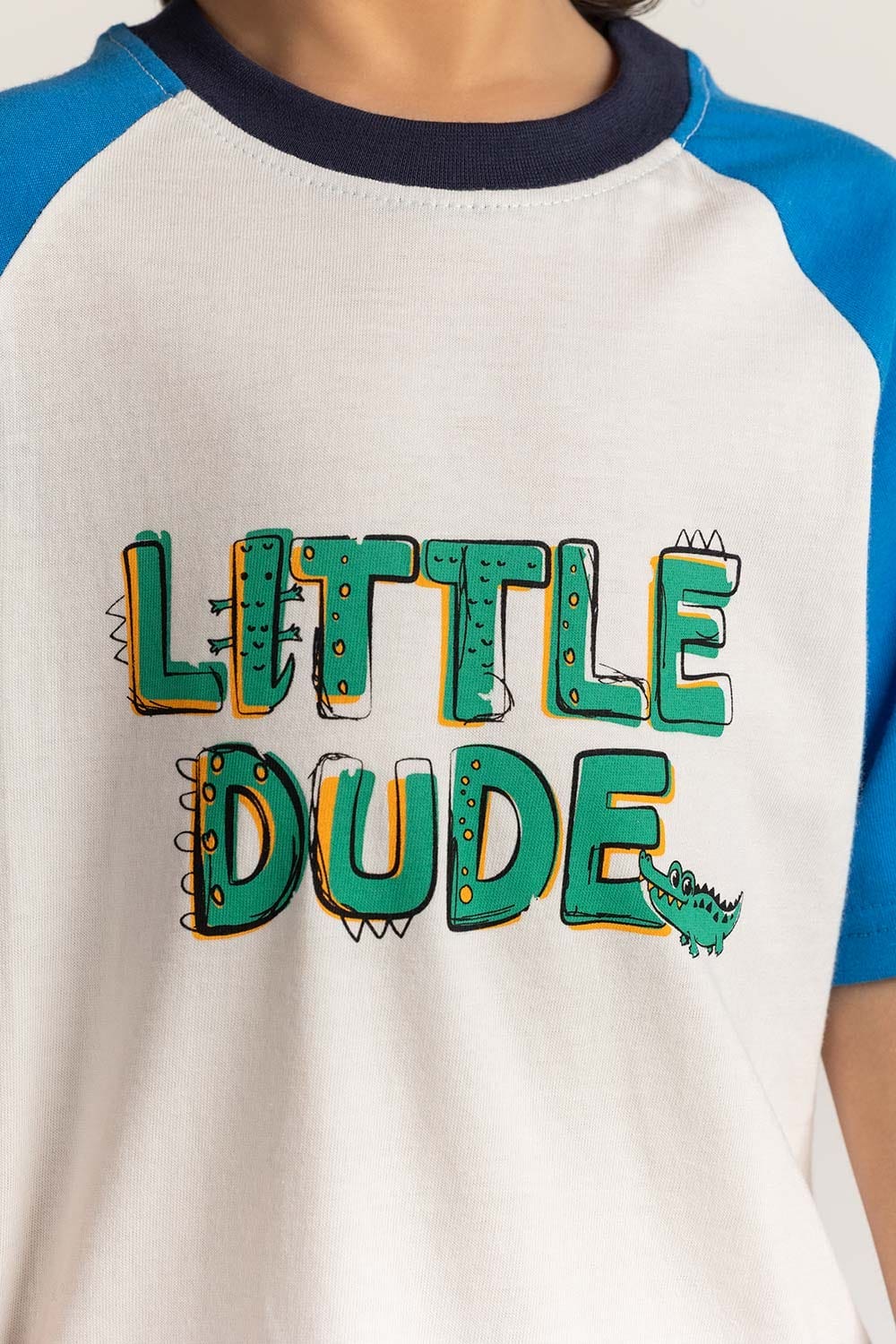 Toddler Boy White Blue Printed Tee TB-TS-SS24-009