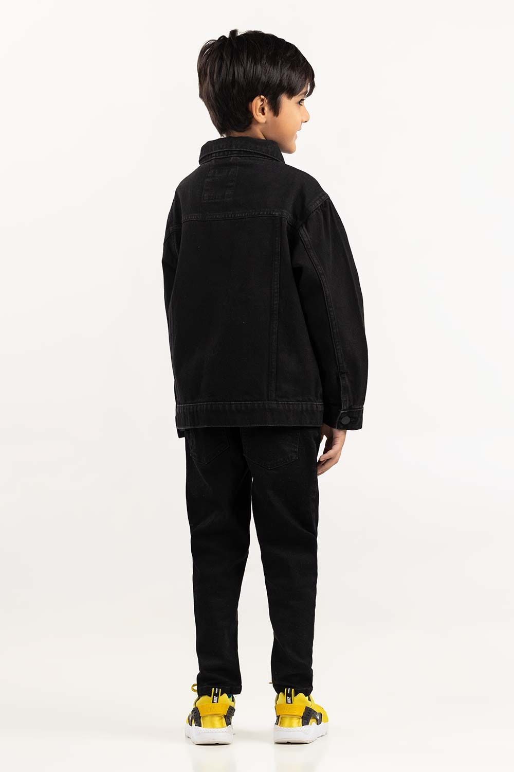 Toddler Boy Jet Black Collared Denim Jacket 224-310-046