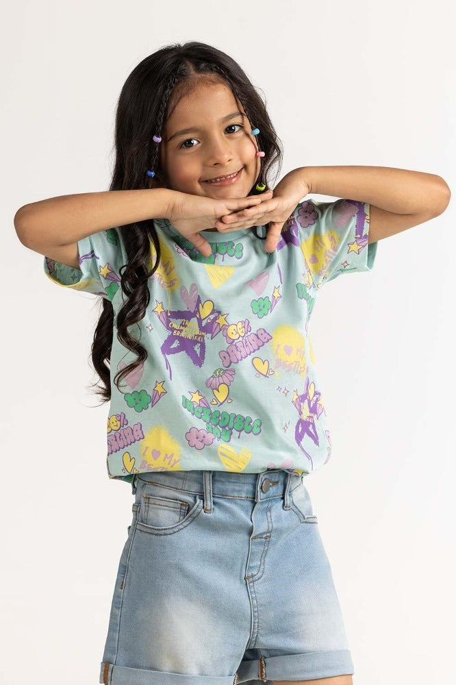 Toddler Girl Aqua Printed Tee TG-TS-SS24-020