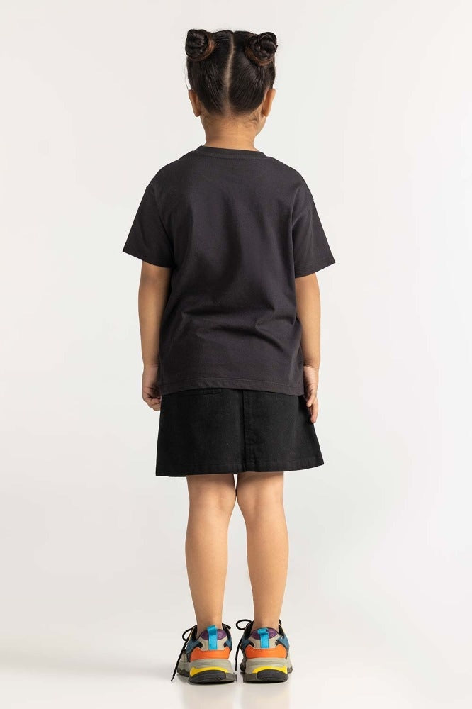 Toddler Girl Black Printed Tee TG-TS-SS24-009
