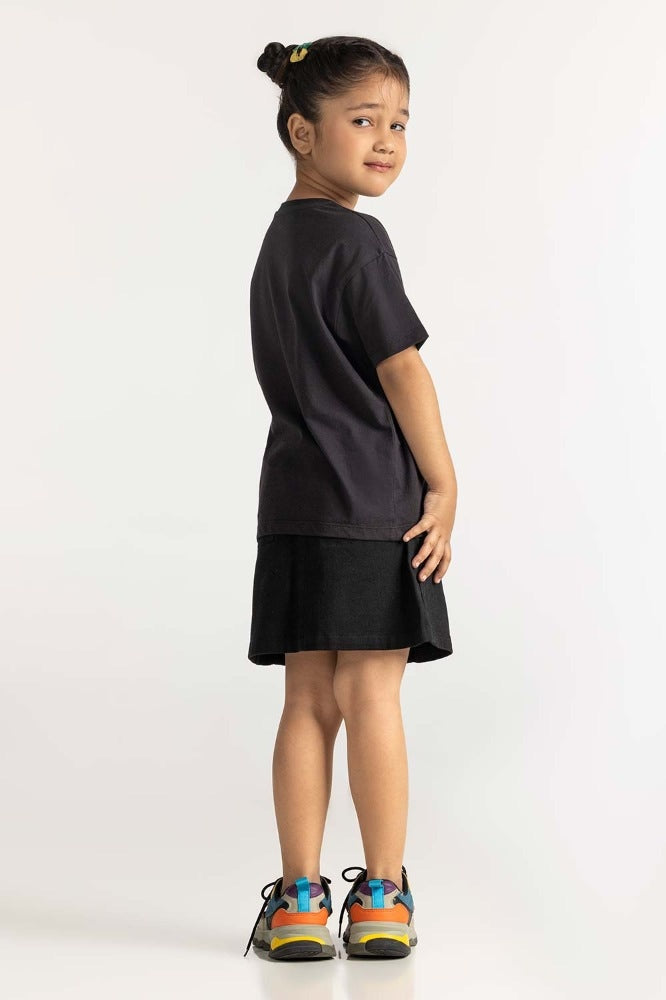 Toddler Girl Black Printed Tee TG-TS-SS24-009