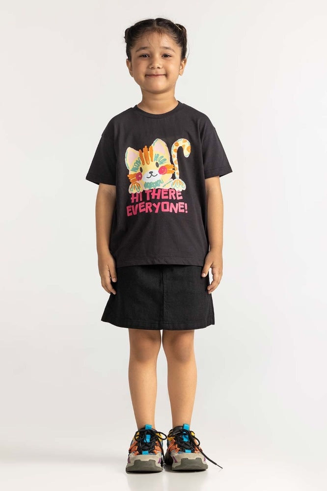 Toddler Girl Black Printed Tee TG-TS-SS24-009