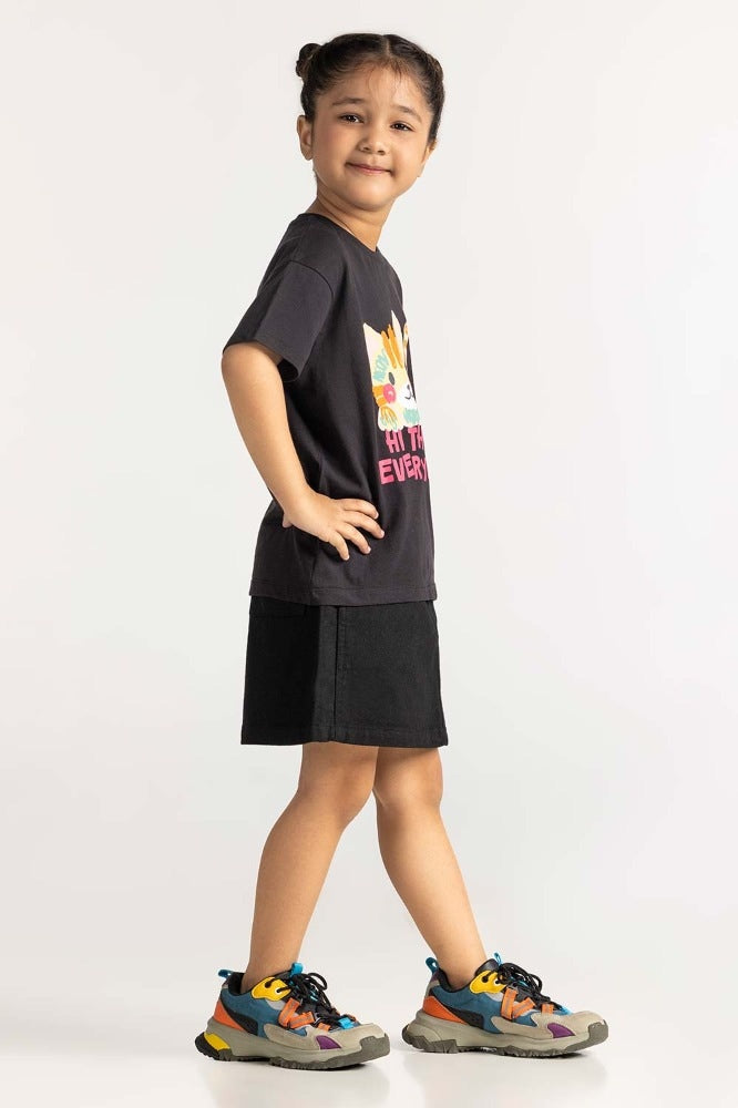 Toddler Girl Black Printed Tee TG-TS-SS24-009