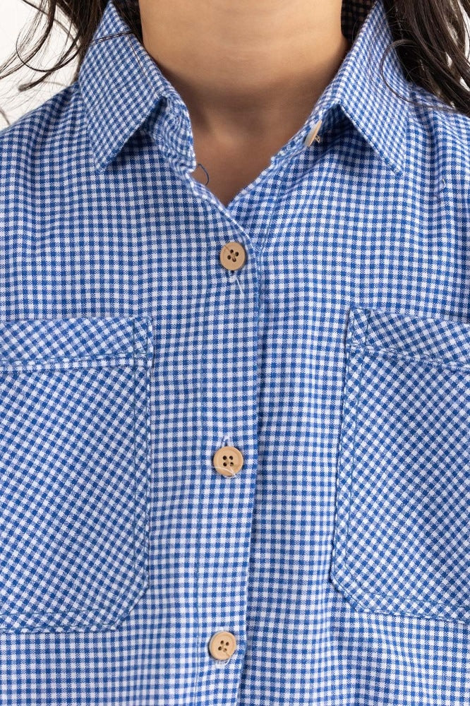 Toddler Girl Blue and White Checkered Casual Shirt 224-617-007