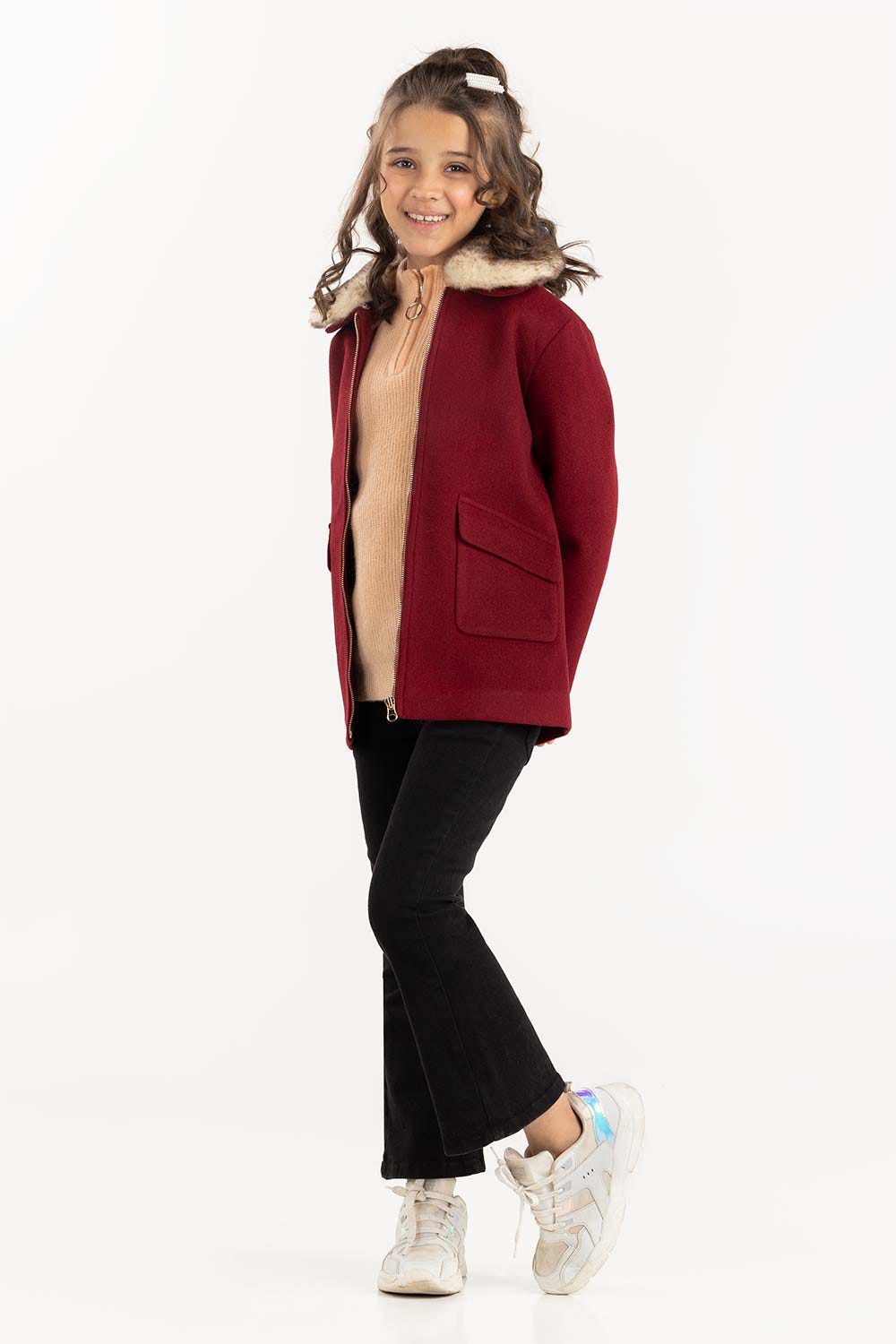 Toddler Girl Dark Red Long Coat 224-410-004