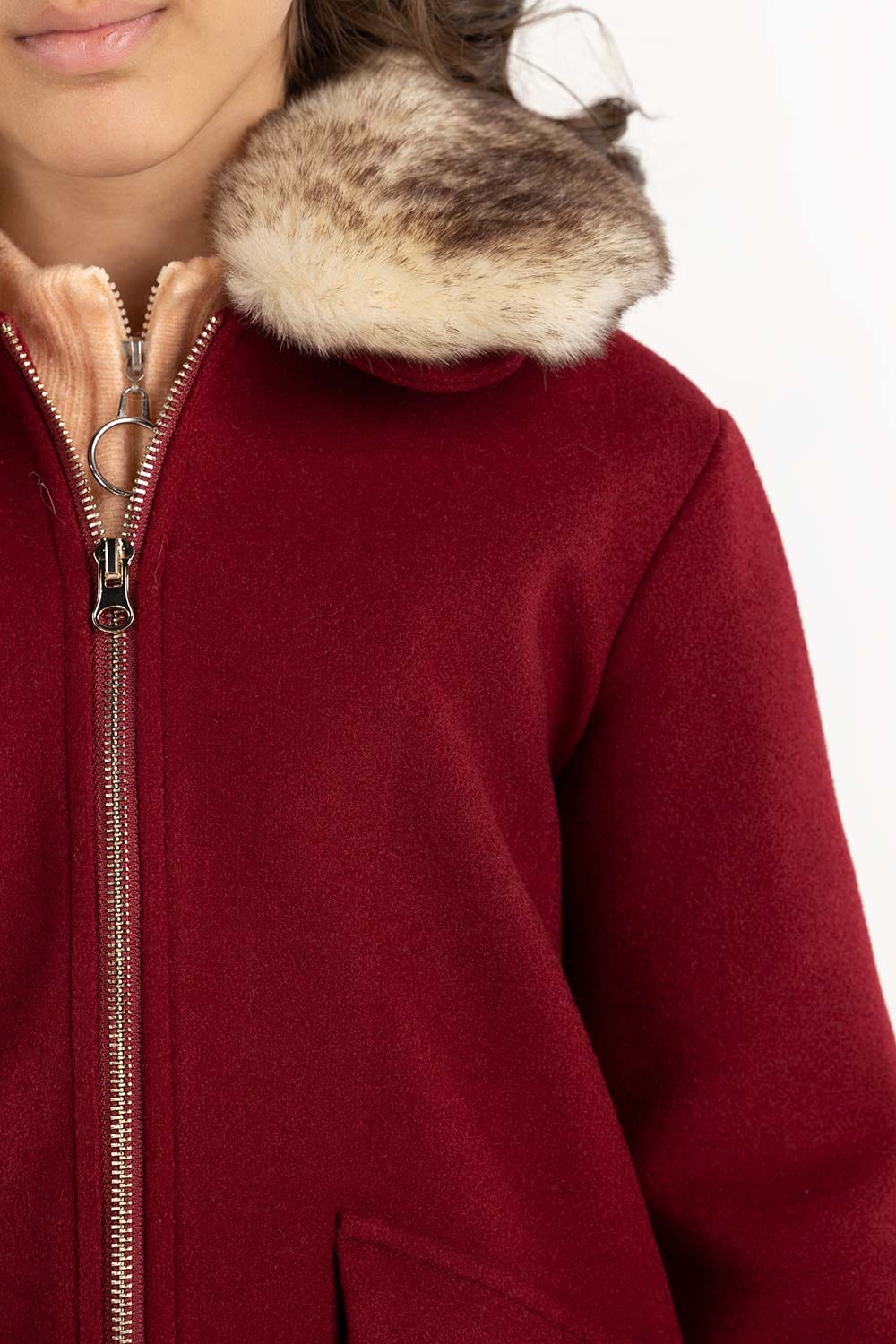 Toddler Girl Dark Red Long Coat 224-410-004