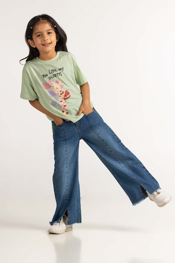 Toddler Girl Green Printed Tee TG-TS-SS24-005