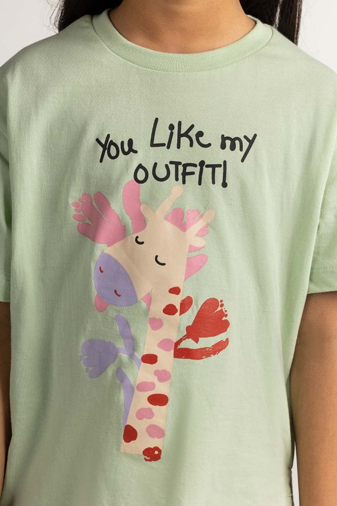 Toddler Girl Green Printed Tee TG-TS-SS24-005