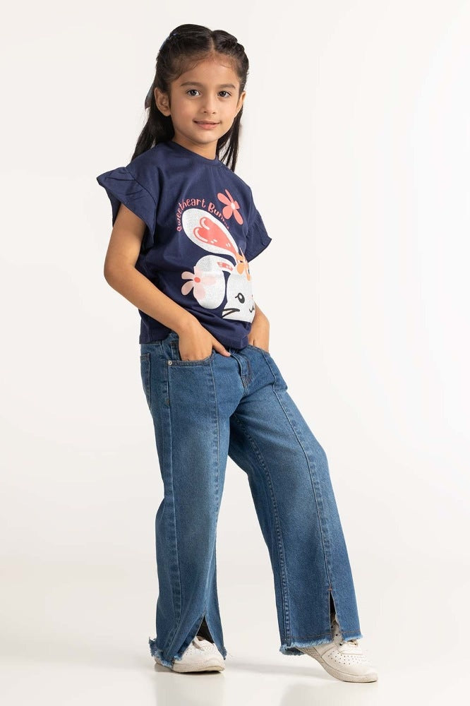 Toddler Girl Navy Blue Printed Tee TG-TS-SS24-018