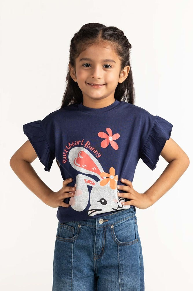 Toddler Girl Navy Blue Printed Tee TG-TS-SS24-018