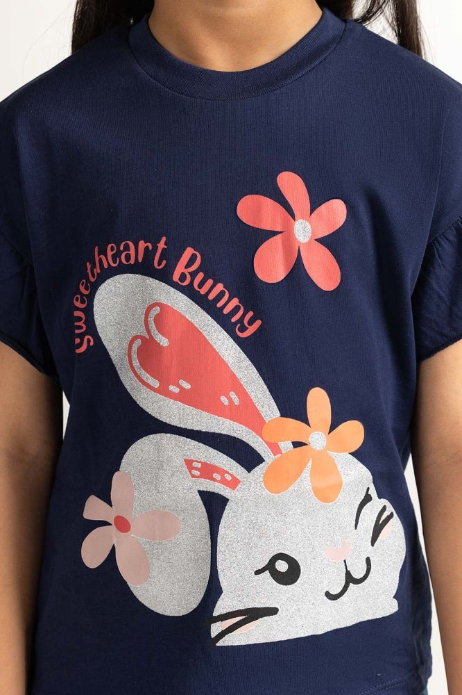 Toddler Girl Navy Blue Printed Tee TG-TS-SS24-018
