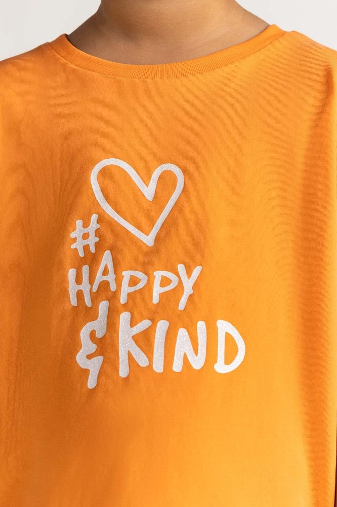 Toddler Girl Orange Printed Tee TG-TS-SS24-027