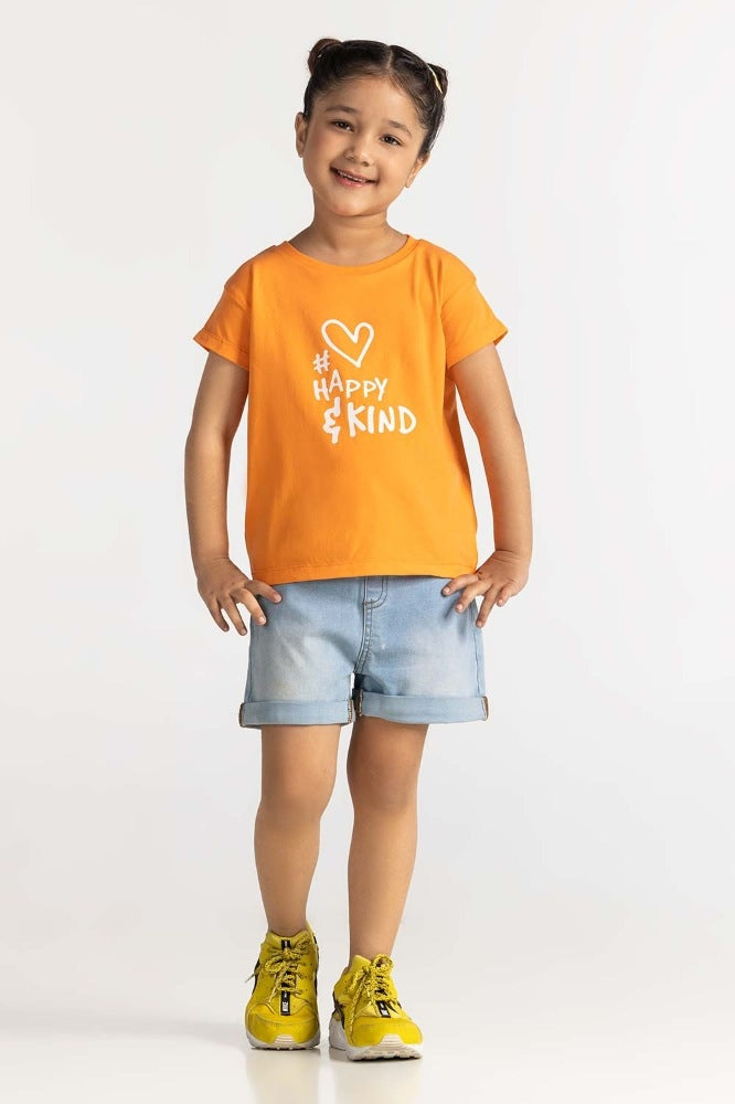 Toddler Girl Orange Printed Tee TG-TS-SS24-027