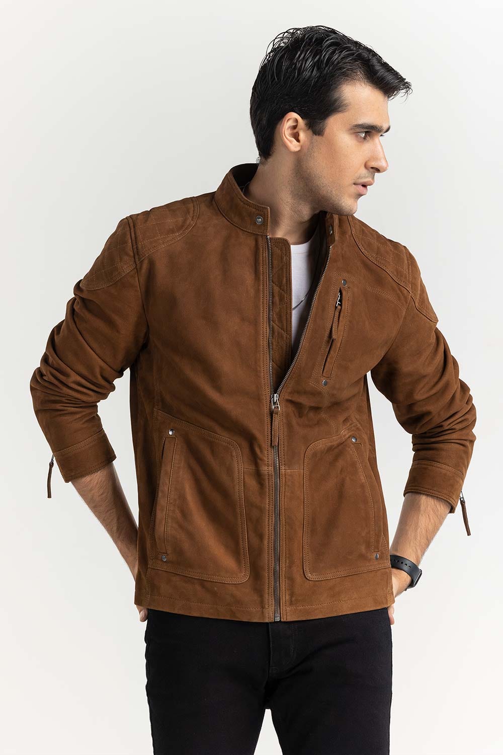 Vehisky Suede Leather Motor Racer Jacket JKT-LTH22-056