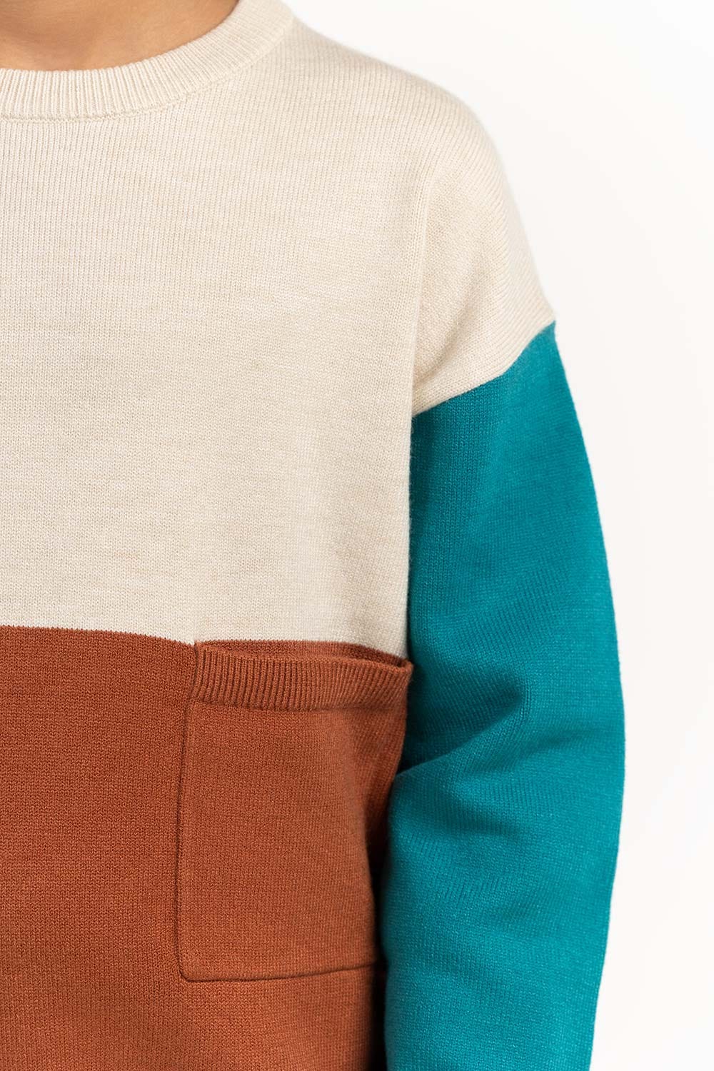 Toddler Boy White And Green Color Block Knit Sweater 224-511-040