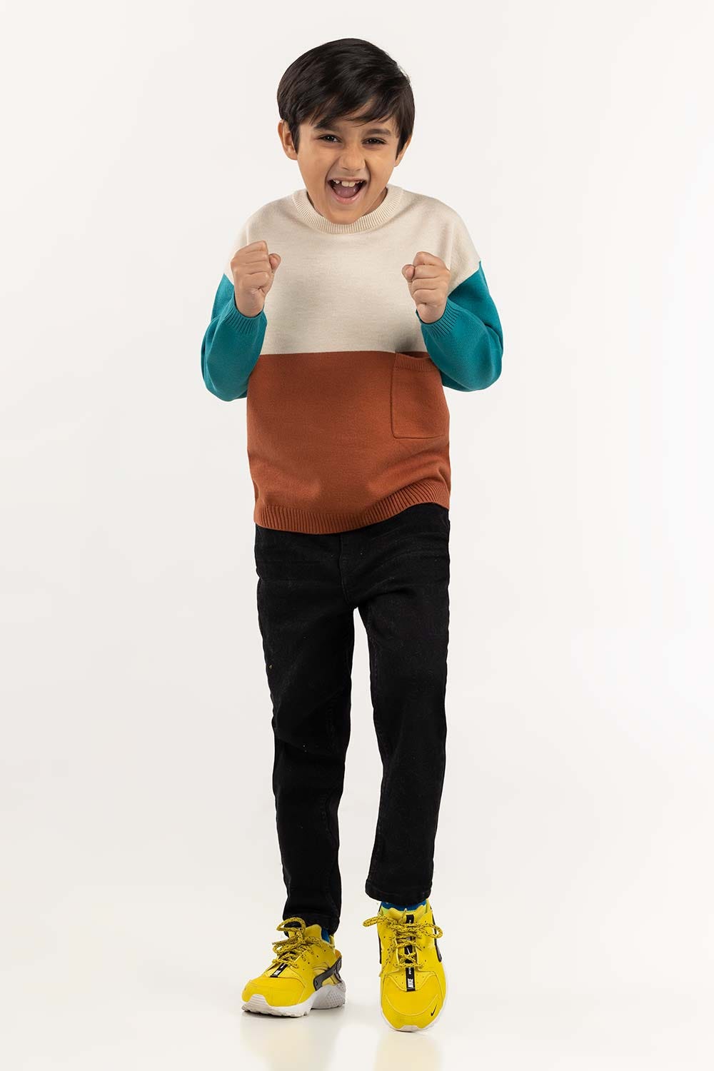 Toddler Boy White And Green Color Block Knit Sweater 224-511-040