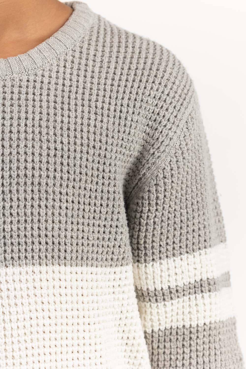 Toddler Boy White And Grey Knit Sweater 224-511-033