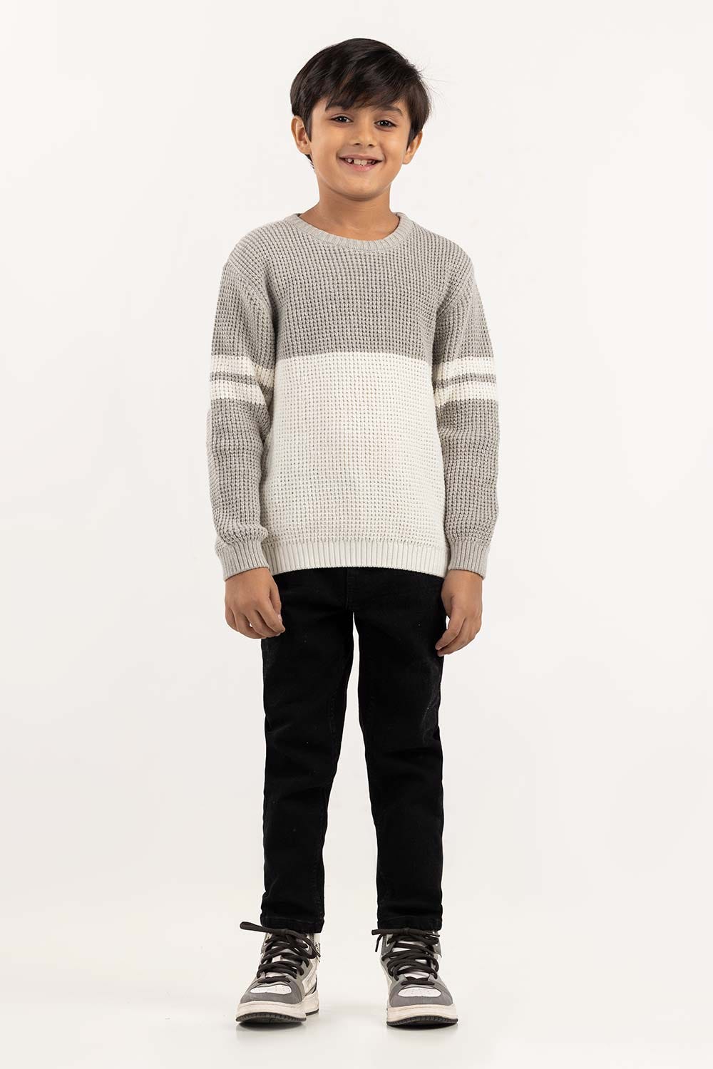 Toddler Boy White And Grey Knit Sweater 224-511-033