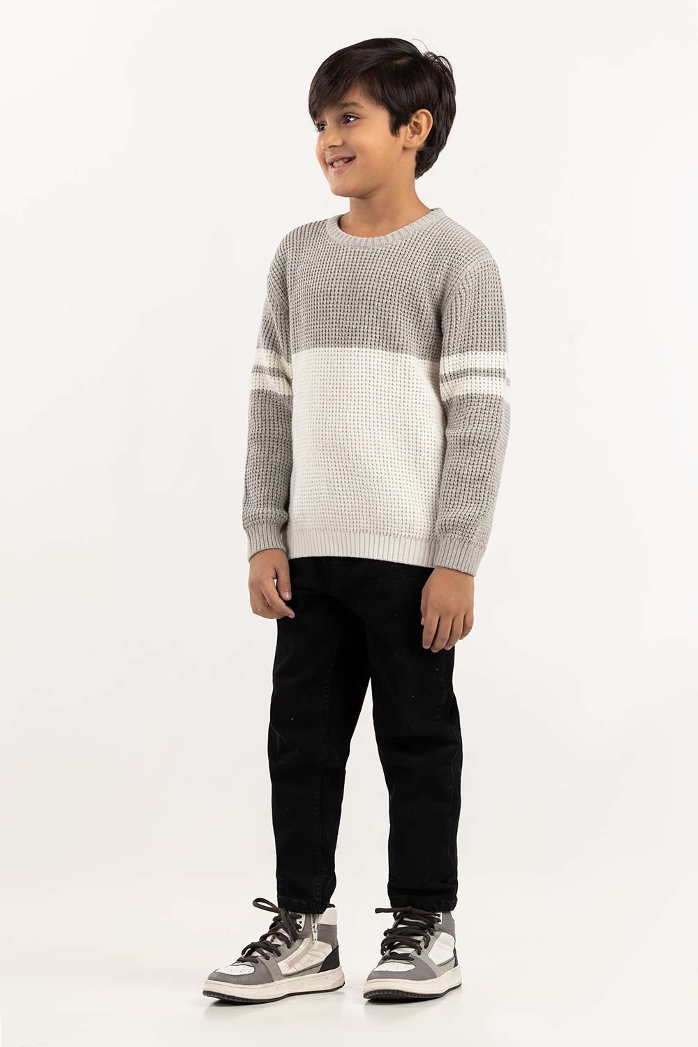Toddler Boy White And Grey Knit Sweater 224-511-033