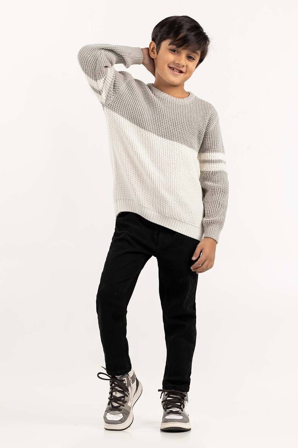Toddler Boy White And Grey Knit Sweater 224-511-033