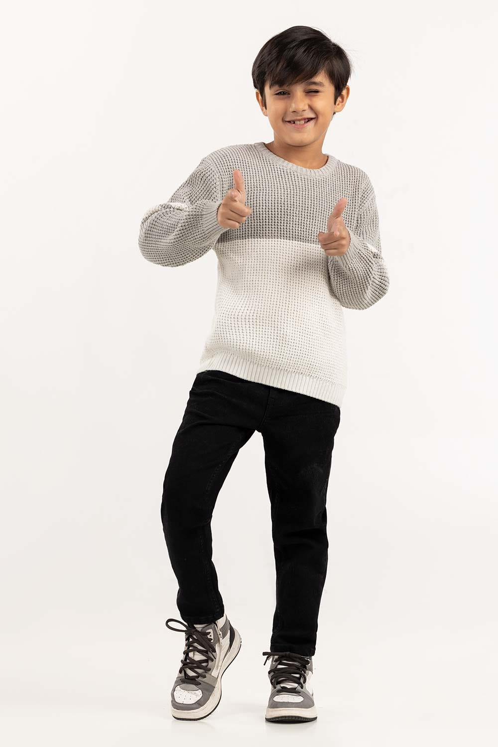 Toddler Boy White And Grey Knit Sweater 224-511-033