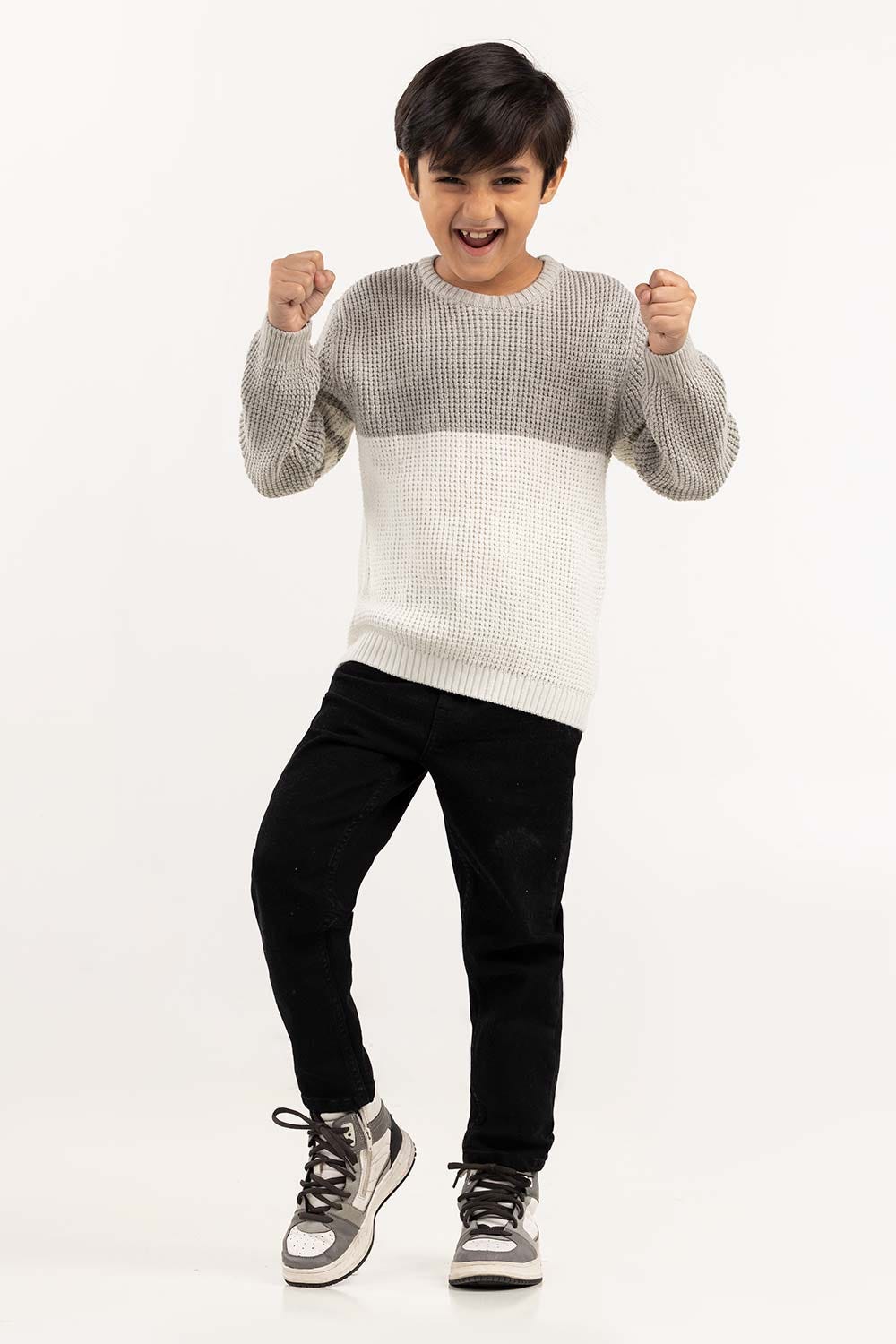 Toddler Boy White And Grey Knit Sweater 224-511-033