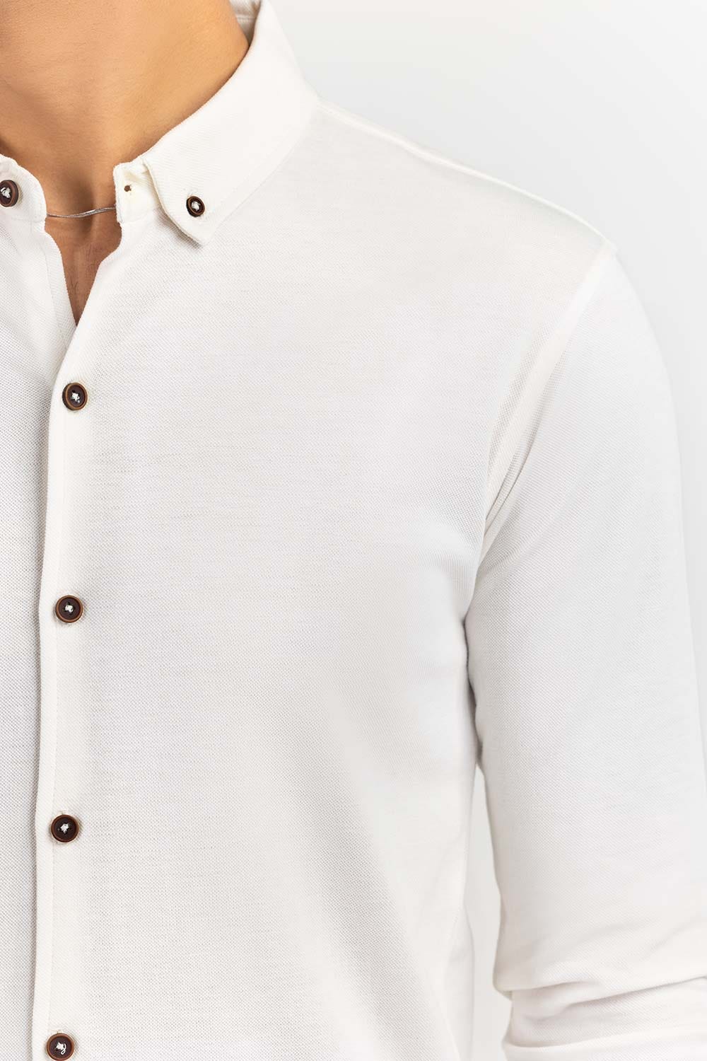 White Basic Knitted Casual Shirt FS-CS-KNIT-D19