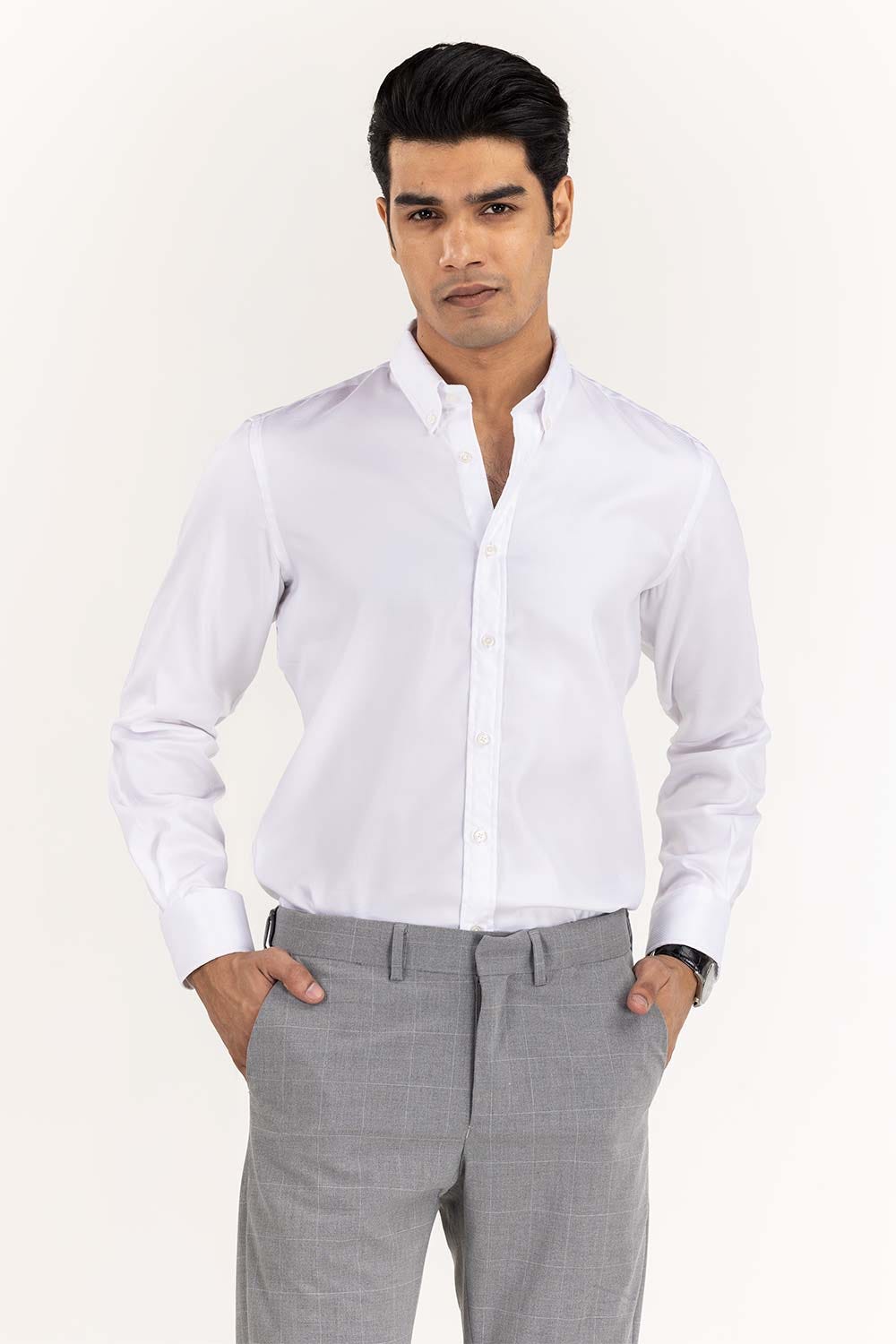 White Basic Smart Casual Shirt SC-YD22-008