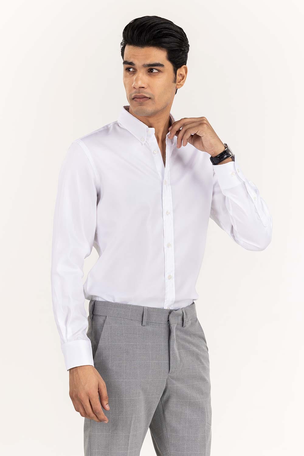 White Basic Smart Casual Shirt SC-YD22-008