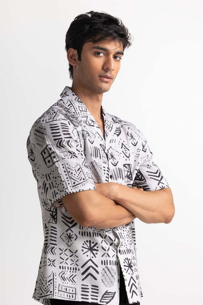 White Black Digital Printed Casual Shirt MN-CS-PD23-010