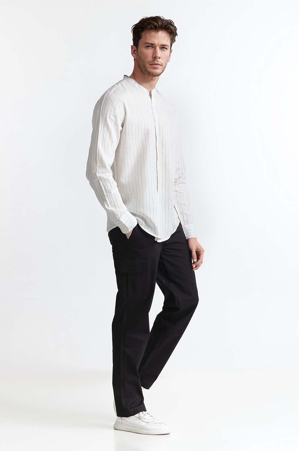 White Black Stripe Casual Shirt MN-CS-SS24-006
