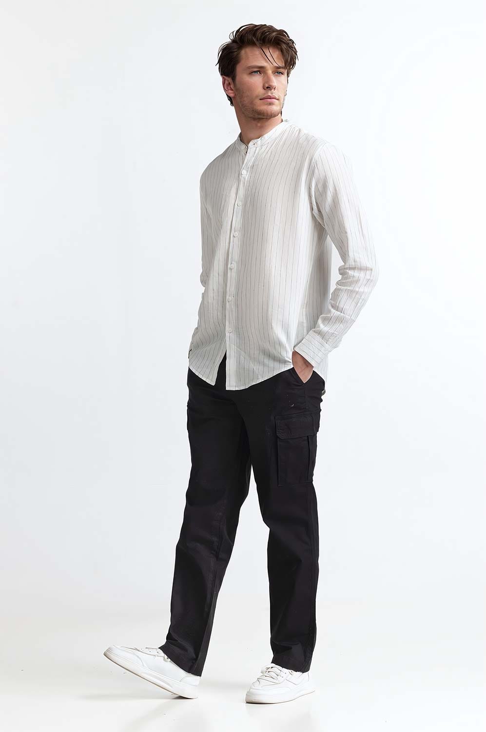 White Black Stripe Casual Shirt MN-CS-SS24-006