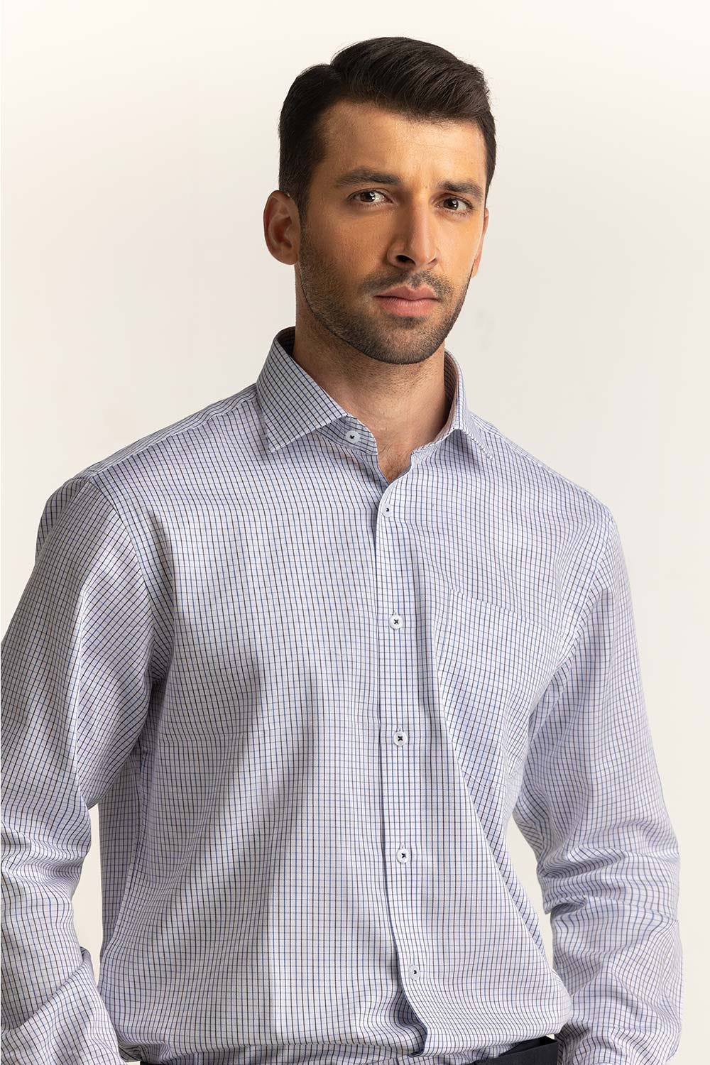 White Blue Checkered Formal Shirt MN-FS-YD24-059
