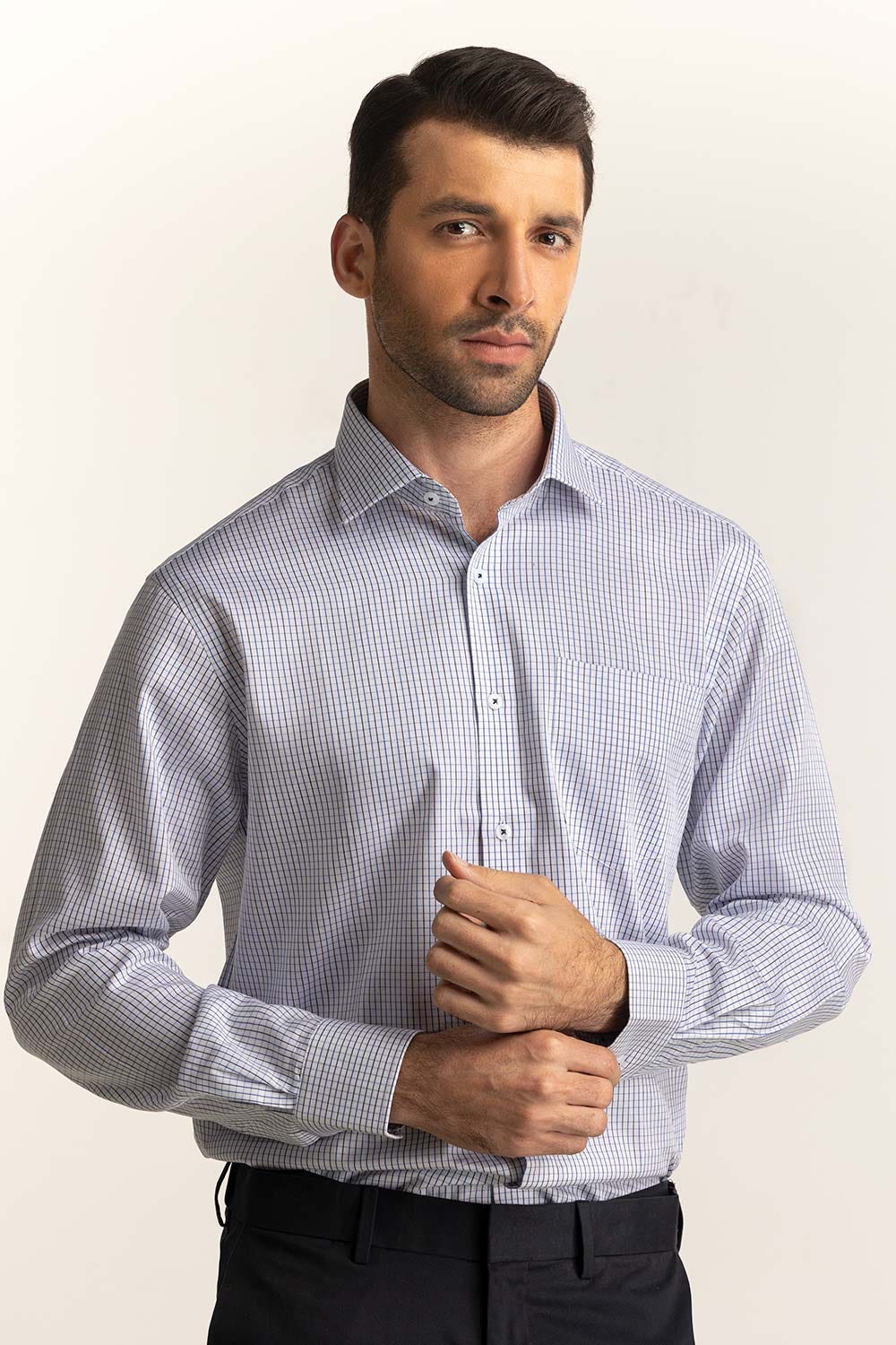 White Blue Checkered Formal Shirt MN-FS-YD24-059
