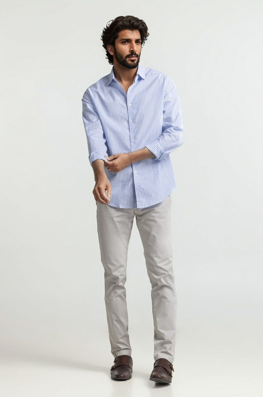 White Blue Striped Casual Shirt MN-CS-SS24-040