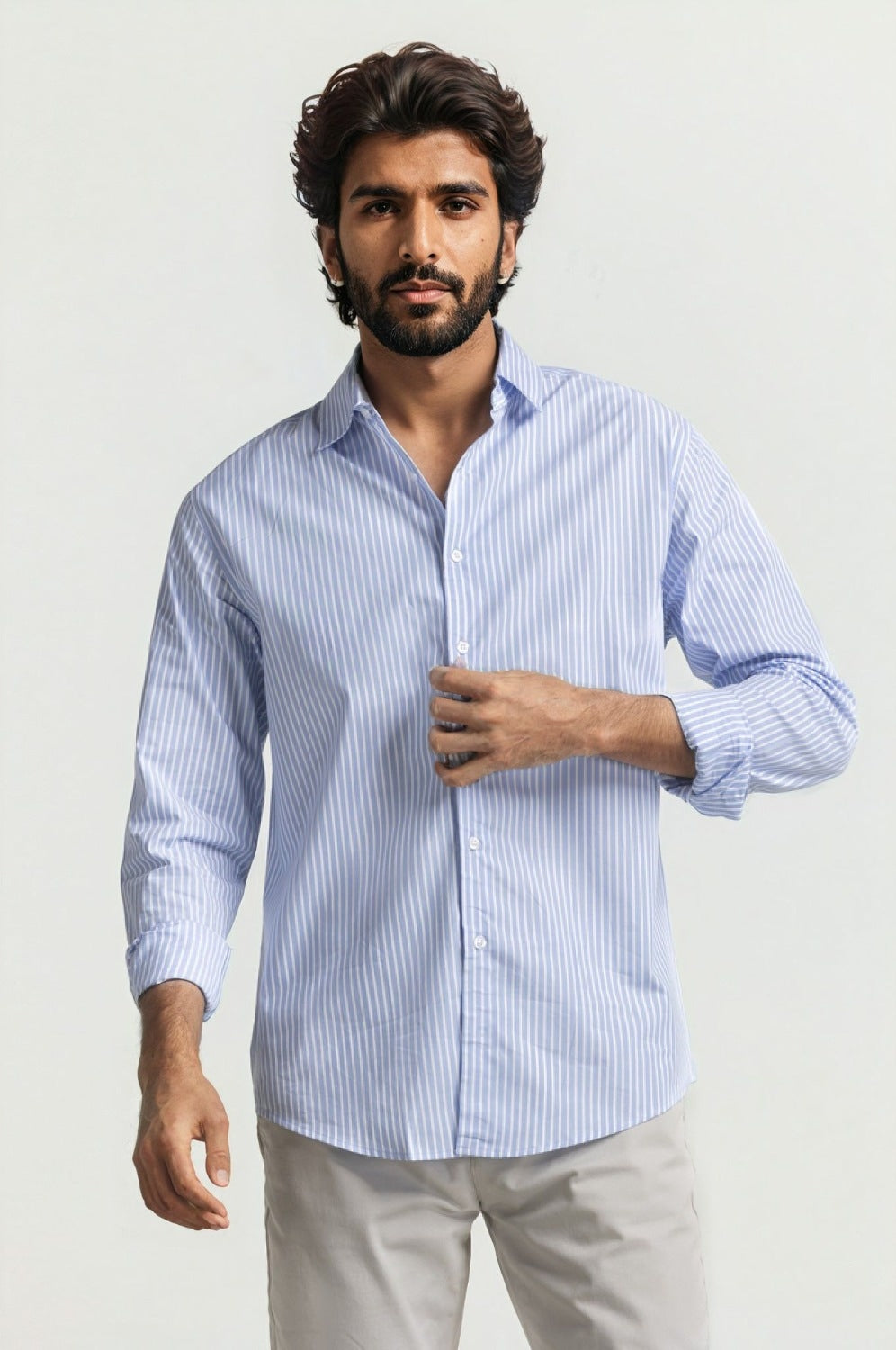 White Blue Striped Casual Shirt MN-CS-SS24-040