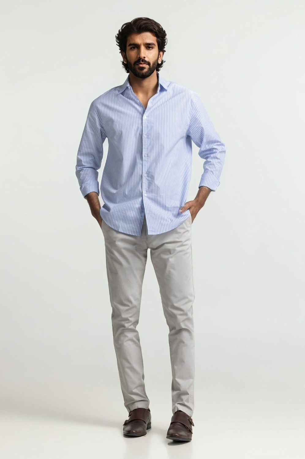 White Blue Striped Casual Shirt MN-CS-SS24-040