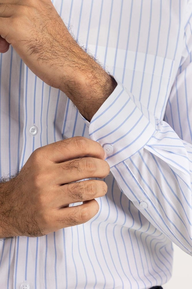 White Blue Stripe Formal Shirt MN-FS-PD24-031