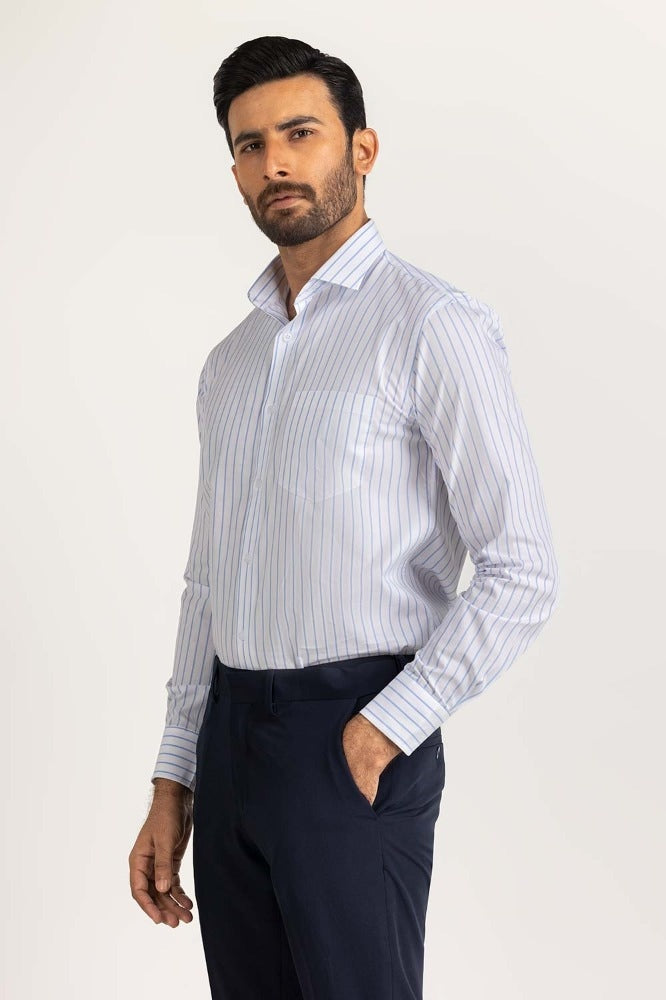 White Blue Stripe Formal Shirt MN-FS-PD24-031